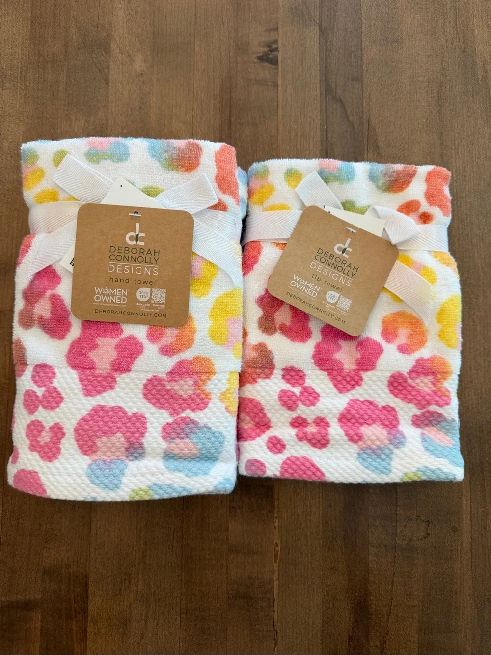 4pc DEBORAH CONNOLLY Multi Leopard Animal Print Tip Towel & Hand Towel Set